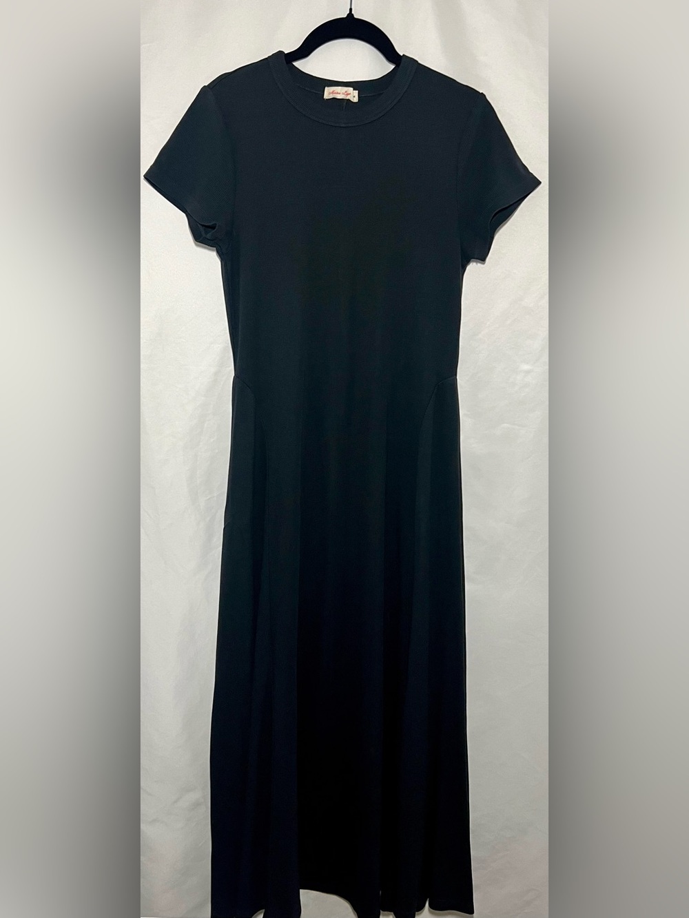 Marine Layer Black Ribbed Lexi Fit & Flare Midi Dress M